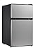Midea WHD-113FSS1 Double Door Mini Fridge with Freezer for Bedroom Office or Dorm with Adjustable Remove Glass Shelves Compact Refrigerator 3.1 cu ft, Stainless Steel