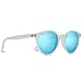 WearMe Pro - Retro Round Sturdy Sunglasses 100% UVA/UVB Lenses for Women Men (Clear Frame/Mirror Blue Lens, 51)