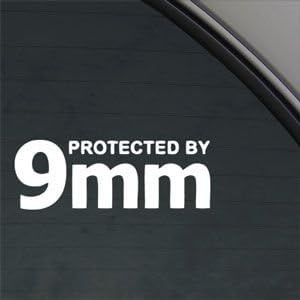 Protected By 9 Mm White Sticker Decal Gun Army White Car Window Wall Macbook Notebook Laptop Sticker Decal