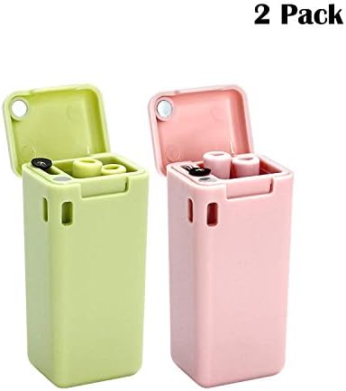 Reusable Straw Metal Straw Save the Turtles Straw Metal Straws With Case Portable Straw Stainless Steel Folding Drinking Straws, 2 Pack (Pink & Green)