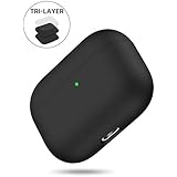 Miracase Upgrade Cover for Airpods Pro Case, Triple Layer Protective Liquid Silicone Case for AirPods Pro Charging Case, 2019 Release LED Visible Shockproof Soft Skin Friendly Silicone Case (Black)