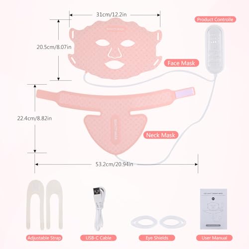 USUIELIGHT LED Light Therapy Face Mask, 7 Colors LED Face and Neck Mask with Red Light Lamp for Anti-Aging, Acne and Skin Toning, Professional Care