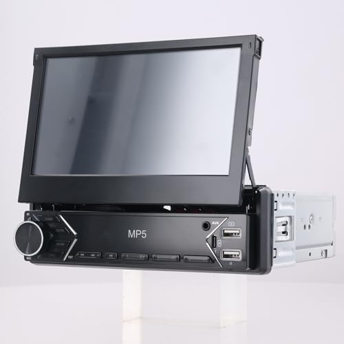 FM RDS 1 Din Car Radio Wireless Carplay Android Auto, Retractable Touch Screen 7 Inch Bluetooth Car Radio, EQ, Mirror Link, Reversing Camera, MIC, AUX, USB