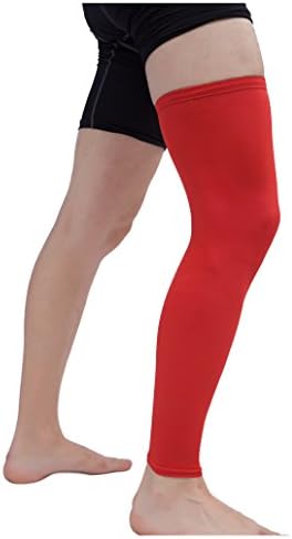 Sports Non-Slip Compression Full Leg Knee Calf Elastic Sleeve - High Performance Compression Leg Sleeves for Enhanced Circulation, Recovery, Running, Support for Men and Women (Medium, Red)