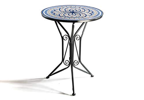 Kobolo Gartentisch Mediterran mit Platte in Mosaikoptik - Höhe 68 cm Durchmesser 55 cm – Bild 3