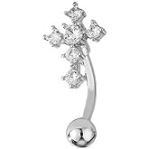 Zynova 14G CZ Cross Reverse Belly Button Rings for Women Reversed 316L Surgical Steel Belly Navel Piercing Jewelry Navel Curved Barbell Body Piercing Jewelry