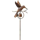 Ancient Graffiti Hummingbird with Bell Garden Stake, Flamed Copper Colored
