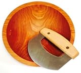 Solid Cherry 9 Inch Chopping Bowl and Mezzaluna Knife Set