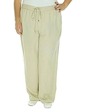 Women's Plus Size Linen Blend Pants, Latte, 20W