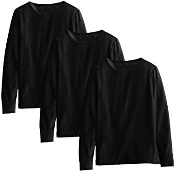 Best Brand Basics Girls Thermal Underwear Base Layer Long Sleeve Crew Top Shirts - 3 Pack (3 Pack-Black, 6)