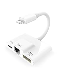 Masaya Lightning a RJ45 Ethernet LAN cable adaptador de red, 3 en 1 iPhone Ethernet adaptador y Lightning a USB lector de cámara adaptador y cargador y sincronización de datos OTG adaptador para iPhone iPad