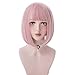aiyaya Short Bob Wig Bangs - Bob Synthetic Wig For Women Cosplay Costume, Natural Hair Lolita Wig with Wig Cap (Pink)