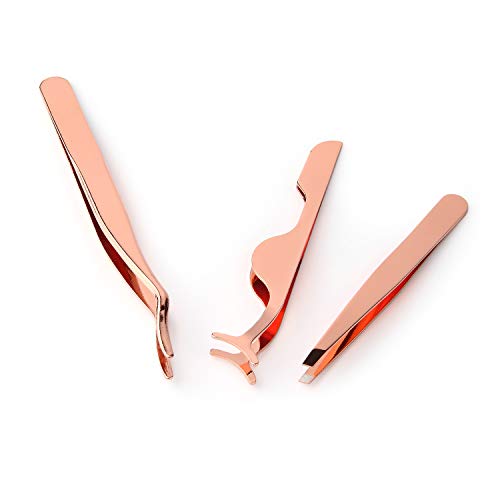 Arroyner 3Pcs Eyelashes Tool Fake Lash Applicator Lash Tools Fake Eyelashes Scissors (Rose Golden)
