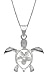 Sterling Silver Turtle Honu with Plumeria CZ Necklace Pendant with 18