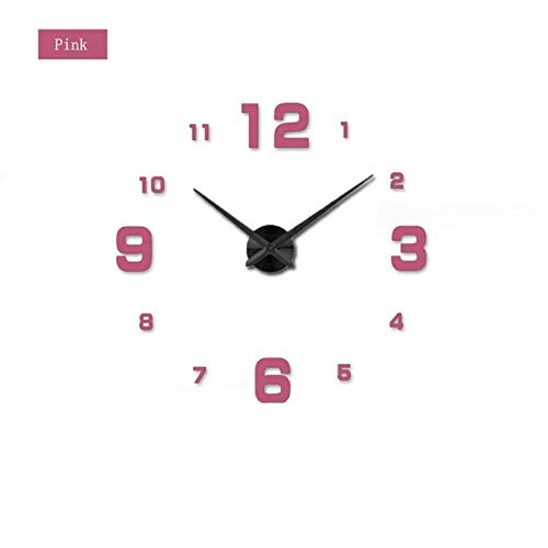 BiBaBoMax Large Modern Design Wall Clock 3D DIY Acrylic Mirror Stickers Home Decoration Living Room Quartz Wall Watch (37inch,Pink)