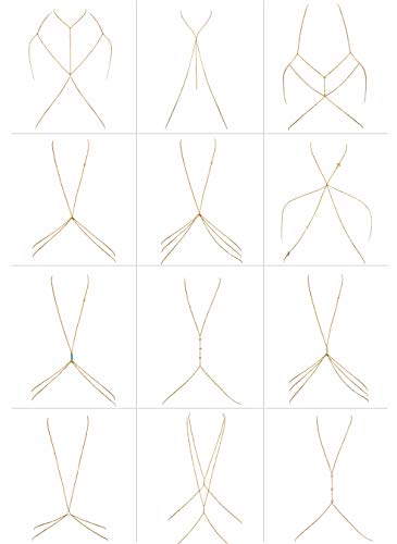 Vegolita 12Pcs Body Chains for Women Beach Bikini Waist Belly Chain Jewelry Necklace Gold Tone