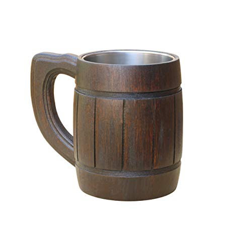 Beer Mug Wooden Handmade Retro Brown Color - Wood Carving Beer Mug of Wood Eco Friendly Great Gift Ideas Beer Mug for Men. Wooden Beer Tankard - Limited TIME Offer