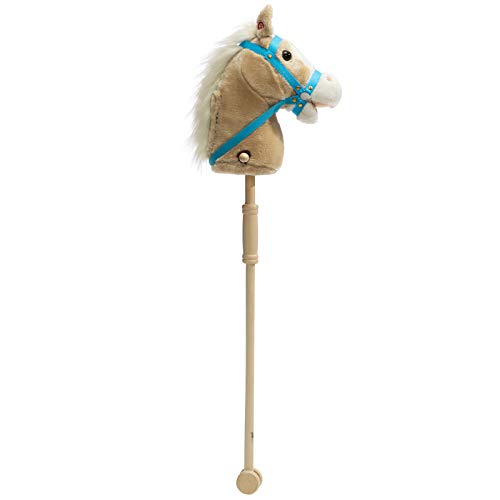 HollyHOME Outdoor Stick Horse with Wood Wheels Real Pony Neighing and