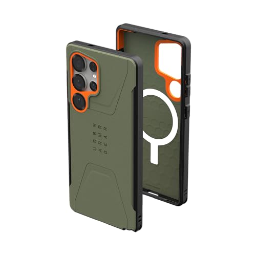 Urban Armor Gear UAG - Funda diseñado para Samsung Galaxy S25 Ultra Civilian - Compatible con Carga magnética, Color Verde Oliva/Naranja