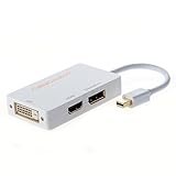 CableCreation Mini DisplayPort to HDMI DVI DP Adapter, 3 in 1 Mini DP (Thunderbolt) Converter Compatible with MacBook Pro, iMac, MacBook Air, Surface Pro 3/5/6 etc, White
