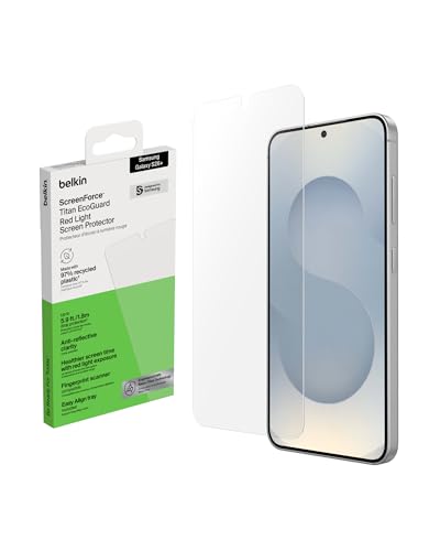 Belkin ScreenForce Titan EcoGuard Red Light Screen Protector for Samsung Galaxy S26+, Scratch Resistant Impact Protection, Anti-Fingerprint, Ultra-Thin w/Easy Align Tray