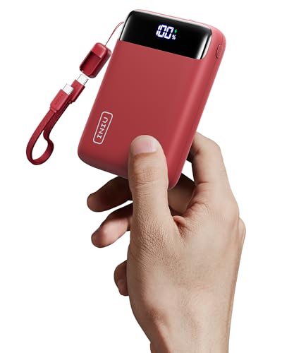 Ultrapiccolo 20000mAh Power Bank, 22,5W Ricarica Rapida Caricatore Portatile con Cavo USB C Staccabile, Essenziali da Viaggio, Caricatore Portatile per iPhone 17 16, Samsung S22, Xiaomi, Rosso