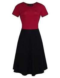 Fantaist Vestido de mujer de manga corta con cuello redondo y bolsillos de retazos