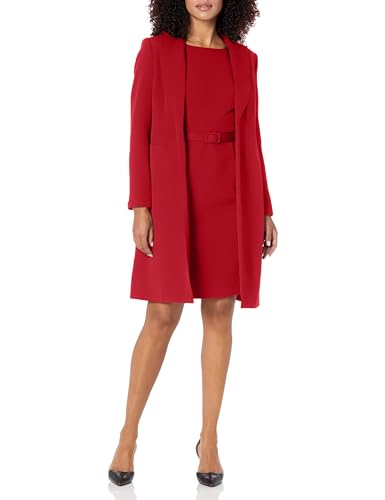 Notch Collar Duster Jacket & Belted Sheath Dress