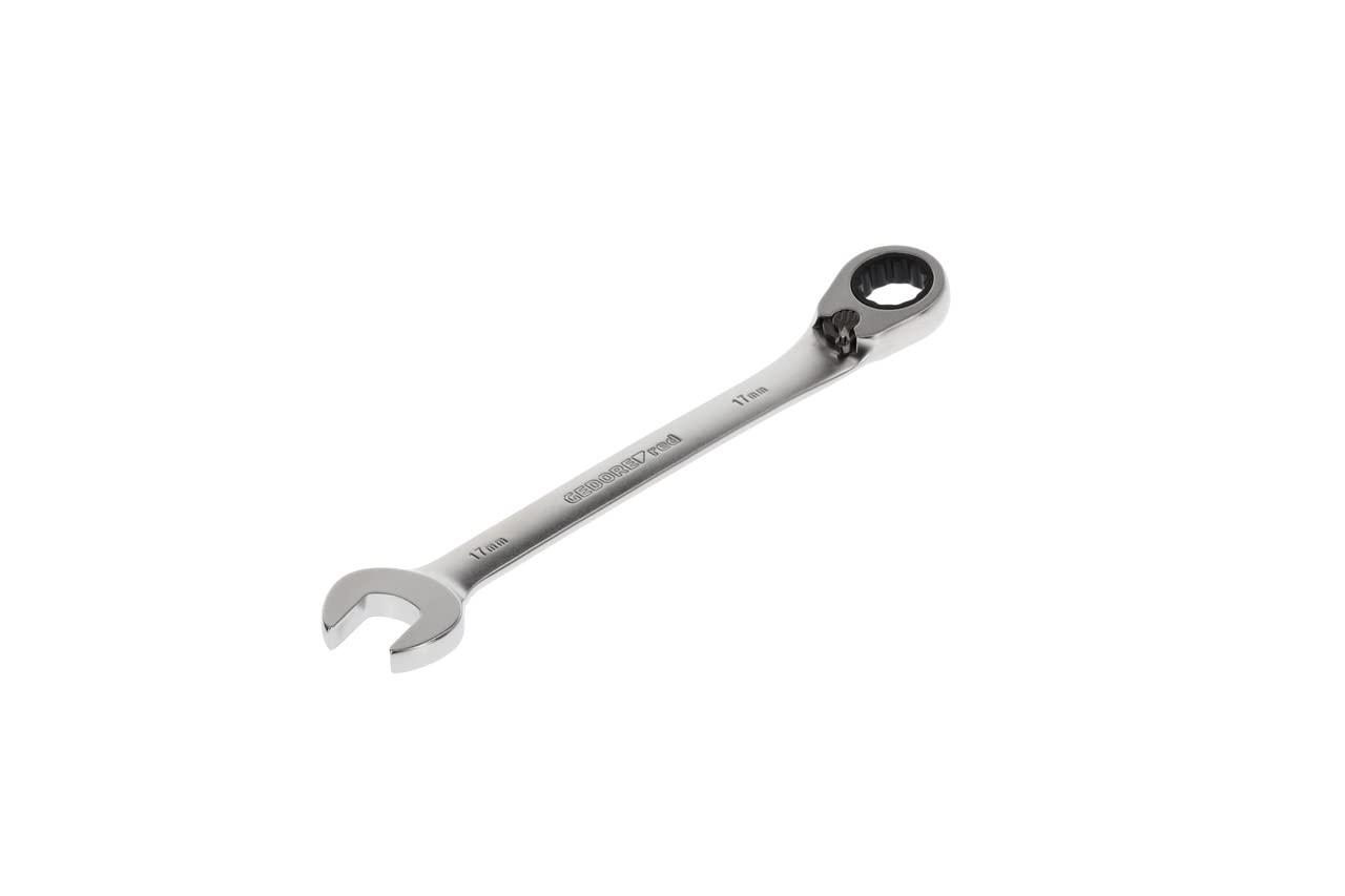 GEDORE red Combination ratchet spanner, Reversible, AF 17 mm, Angled, Flat, Bi-hex, Spanner, R07200170