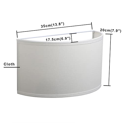 PERMO Indoor Bedside Hidden Night Wall Lamp Single 2-Lights Vintage Industrial Fixture with Semicircular Fabric Shade for Reading Bedroom Living Room Dining Room Hotel(White)
