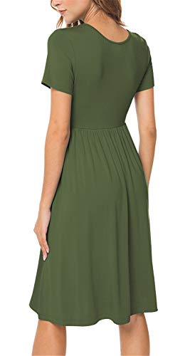 DB MOON Women Summer Casual Short Sleeve Dresses Empire Waist Dress with Pockets (Army Green, XS) - Image 3