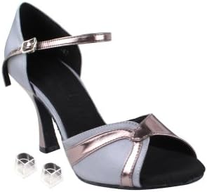 Very Fine Ladies Women Ballroom Dance Shoes EKSERA3710 Grey Satin & Pewter Trim 3" Heel (9M)