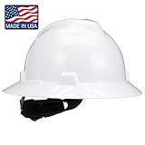 MSA 475369 V-Gard Slotted Full-Brim Hard Hat, with 4-point Fas-Trac III Suspension, Standard, White