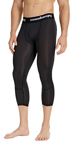COOLOMG Compression Pants 3/4 Tights Running Capri Leggings Men Youth Boy Black