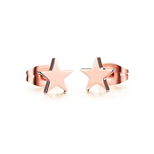 UHIBROS 6 Pairs Stainless Steel multiple styles Hypoallergenic Rose Gold cute Star Ball Heart Stud Earrings Set for women and girls