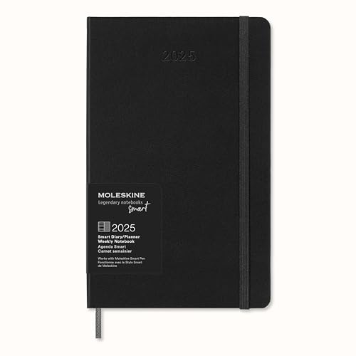 Moleskine Weekly Smart Planner 12 Months 2025, Smart Planner, Agenda 2025, Elastic Closure, Black Colour, Size Large 13 x 21 cm