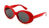 V.W.E. Vintage Sunglasses UV400 Bold Retro Oval Mod Thick Frame Sunglasses Clout Goggles with Dark Round Lens (Red)