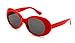 V.W.E. Vintage Sunglasses UV400 Bold Retro Oval Mod Thick Frame Sunglasses Clout Goggles with Dark Round Lens (Red)