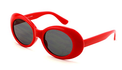 V.W.E. Vintage Sunglasses UV400 Bold Retro Oval Mod Thick Frame Sunglasses Clout Goggles with Dark Round Lens (Red)