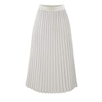 Womens Solid Casual Pleated Elegant Classy Stretchy Waist Maxi Long Skirt White