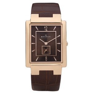 Skagen Men's Brown Croc Leather Strap Ultra Slim and Sleek Watch 324LRLD