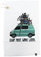 "Camp First, Work Later" Volkswagen Eurovan Tea Towel