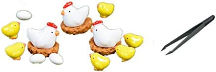 LifeDawn 15pcs Chicken Family Miniature Ornaments Kit Set with 1 Piece Tweezer for DIY Fairy Garden Dollhouse Decoration