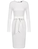 ANGVNS Women Elegant Long Sleeve Fitted Cotton Business Pencil Dress, White, M