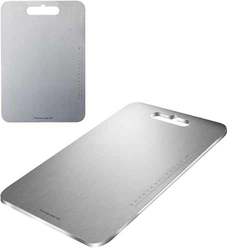 Stainless Steel Cutting Board, Titanium Chopping Boards for Kitchen, SUS 304 Large Chopper for Meat, Dishwasher Safe, with Handle & Scale, Easy Clean, ستانلس ستيل تقطيع, Solid Cookware, (36*25*0.2 cm)