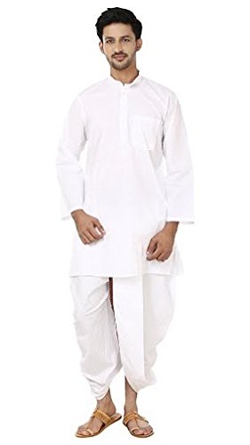 Men's Cotton Dhoti and Kurta Set (White, 40)