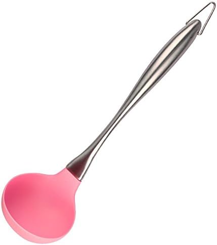 Kitchenware Dana Carrie Stainless Steel kitchen spatula 304 stainless steel silicone kitchen utensils heat resistant silicone spatula non-stick inner pot, Pink Soup ladle