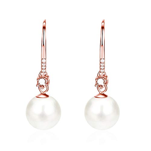 JORA Pearl Drop Earrings Rose Gold Plated Cubic Zirconia 11mm Simulated Pearl Dangle Earrings for Women Wedding Jewelry - Thumbnail 5