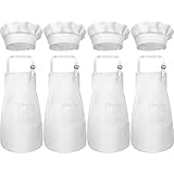 Chengu 8 Pieces Kids Apron and Chef Hat Set, Boys Girls Adjustable Cotton Child Aprons with 2 Pockets Kitchen Bib Aprons for Kitchen Cooking Baking Wear (Color 4, Small)