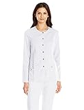 Dickies Women's Xtreme Stretch Crew Neck Snap Front Warm-up Jacket, White, Large